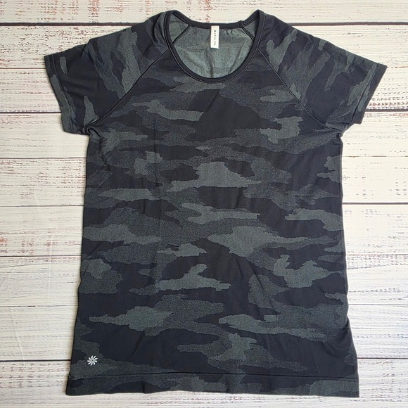 Athleta Tops - Athleta Momentum Camo Tee Womens Large Black Grey Camouflage Activewear Top